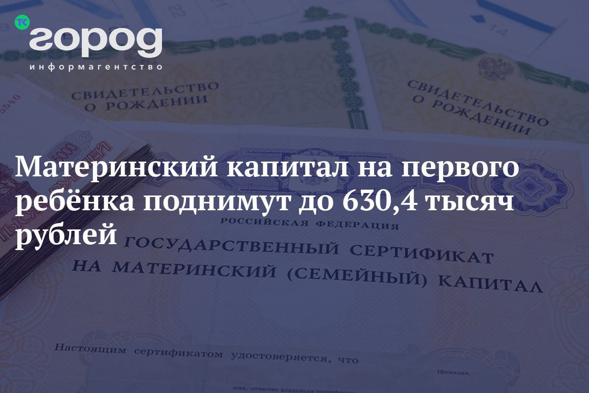 Материнский капитал на первого ребёнка поднимут до 630,4 тысяч рублей