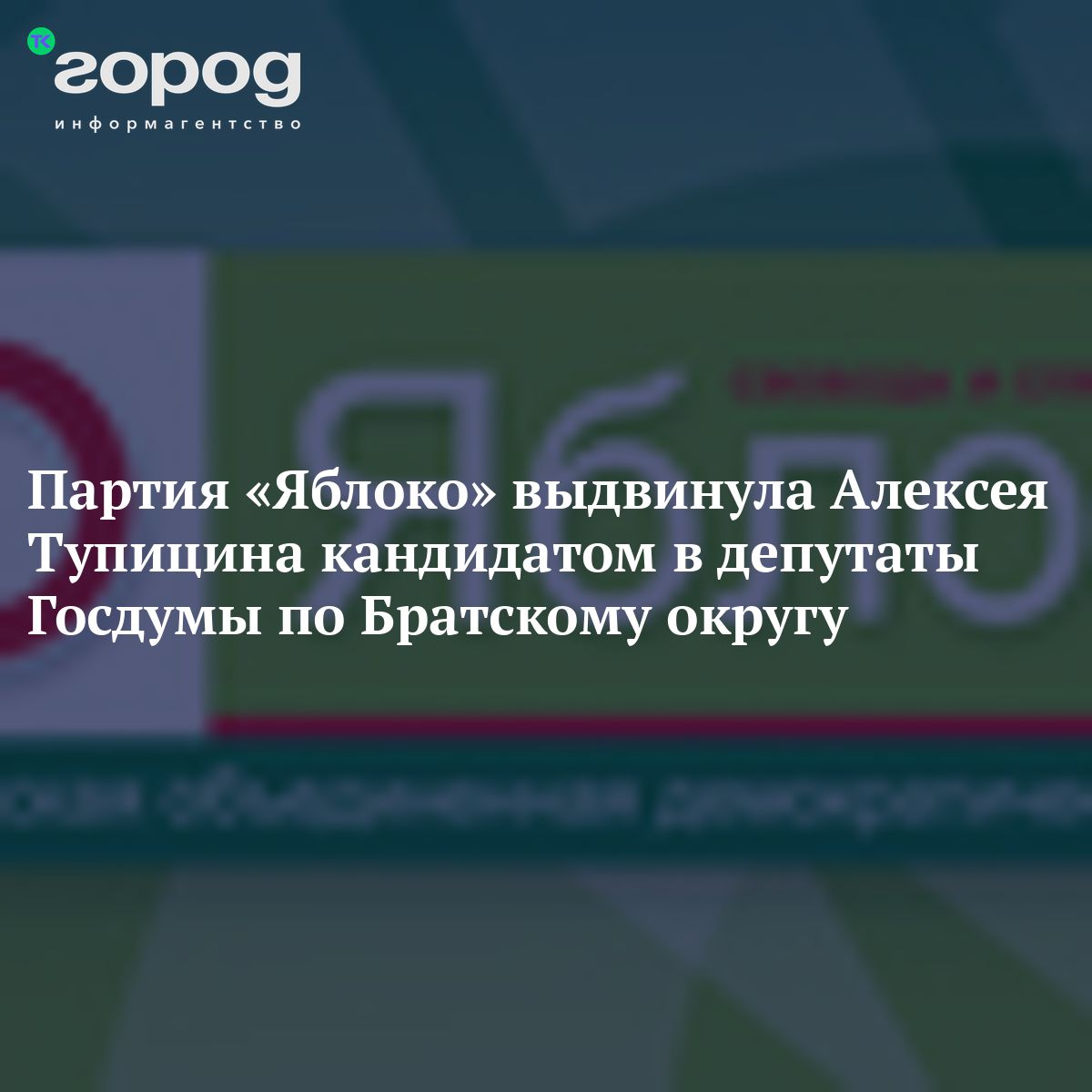 Партия «Яблоко» выдвинула Алексея Тупицина кандидатом в депутаты Госдумы по  Братскому округу