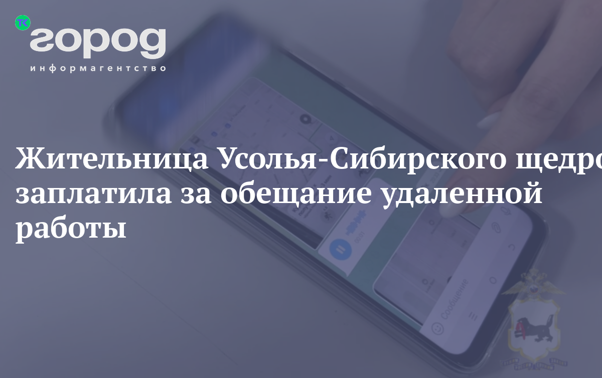 Жительница Усолья-Сибирского щедро заплатила за обещание удаленной работы